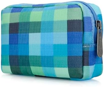 E-Tree Cute Small Makeup Bag,Cosmetic Toiletry Make up Little Items Pouch for Purse,Zipper Mini Tech Charger Cable Electronic Organizer Case,Travel Accessories for Women Men Teen,Blue Checkered by E-Tree