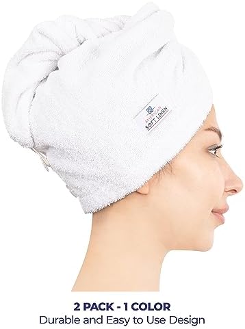 American Soft Linen 100% Cotton Hair Towels for Women, Head Towel Cap, Cotton Hair Turban Towel Wrap for Long Curly Anti Frizz Hair, Soft and Absorbent Cotton Hair Towels 2 Pack, White - Image 2