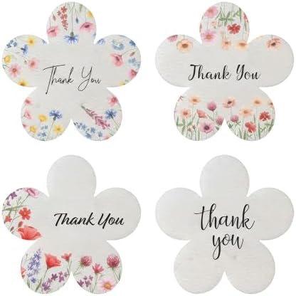 48 Plantable Flower Thank You Tags, 4 Floral Designs by SeedBloom