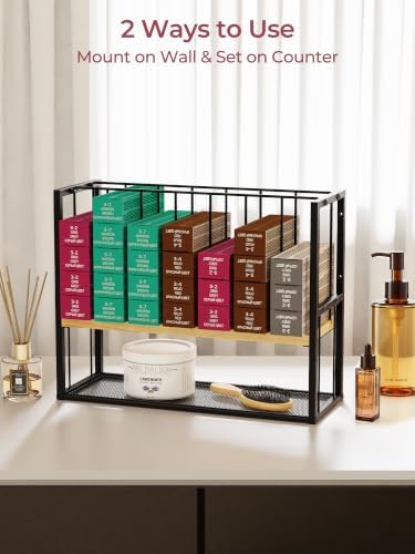 4-Tier Hair Color Organizer Wall Mounted, Metal Wood Hair Dye Rack, Black - Image 4