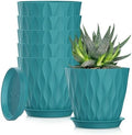 5 Inch Planter Pots, 6 Pack Indoor Planters, Small Flower Pots with Drainage Holes and Tray for Succulents, Orchids, Herbs and Other Indoor Plants (Blue-Green, 5inch) by SQKH