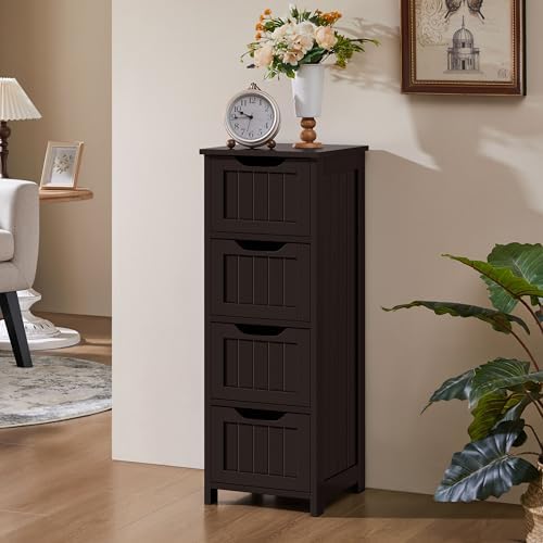 Yaheetech Bathroom Storage Cabinet, 12" W Slim 4-Drawer Design, Espresso - Image 6