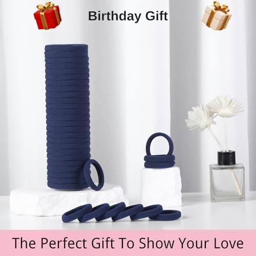 LuSeren 120 Pcs Navy Hair Ties for Women, No Damage Soft Seamless Nylon Hair Elastics for Thick Hair, Ponytail Holders, Solid Navy Hair Accessories - Image 7