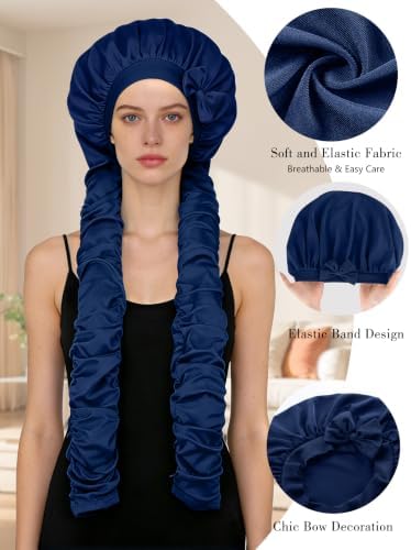 Heatless Curl Satin Bonnet for Sleeping, No Slip Sleep Bonnet with Long Curling Ribbons for Braids & Long Hair - Image 3