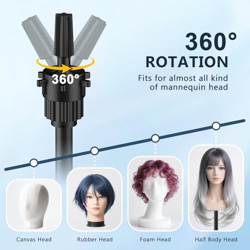 Mannequin Head Stand, 54 inch Adjustable Wig Stand Tripod with Non-Slip Base, Heavy Duty Metal Mannequin Tripod Stand for Cosmetology Hairdressing - Image 5