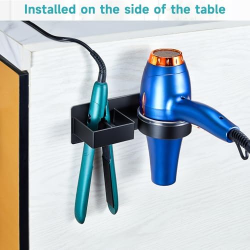 Hair Dryer Holder Wall Mounted, Hair Straightener Holder, Blow Dryer Holder Adhesive, Hair Tool Organizer for Flat Iron, Hairdryer, Curling Iron Holder for Bathroom Vanity Barber Shop (Black) - Image 3