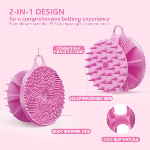 2 in 1 Shower Brush, BEAUTAIL Silicone Body Scrubber & Scalp Massager - Image 2