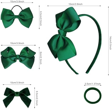 baotongle 11pcs Green School Hair Accessories Set Uniform Hair Bow Headband Clips Hair Ties Curly Bows for Little Toddler School Girls(Green) - Image 2