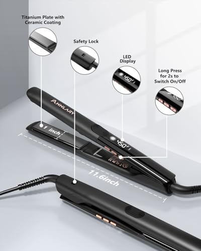 Annlary Hair Straightener 1 Inch Flat Iron and Curler 2 in 1 Titanium Ceramic Ionic Dual Voltage Straightener with Heat-Resistant Silicone, for Less Frizz, Shinier & Smoother - Image 6
