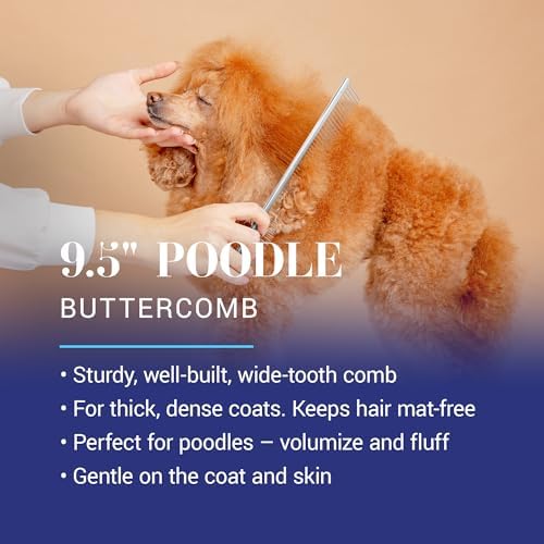 Chris Christensen 9.5 in Coarse Poodle Butter Comb, Groom Like a Professional, Rounded Corners Prevent Friction and Breakage, Solid Brass Spine with Steel Teeth, Chrome Finish - Image 2