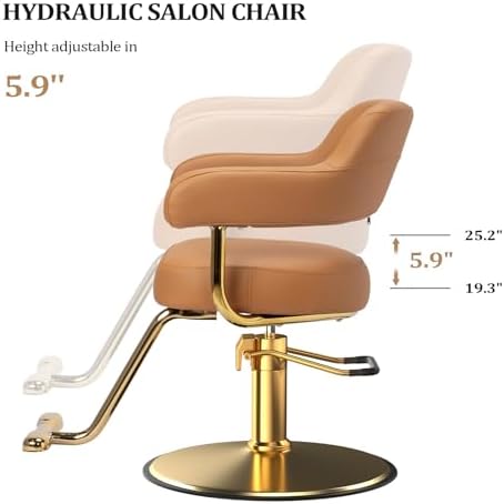 OmySalon Barber Chairs for Barbershop Brown and Gold Styling Chair, Salon Chair for Hair Stylist Heavy Duty Hydraulic Pump, 360°Swivel with Footrest, Hairdressing Home Beauty Spa Braiding Equipment - Image 7