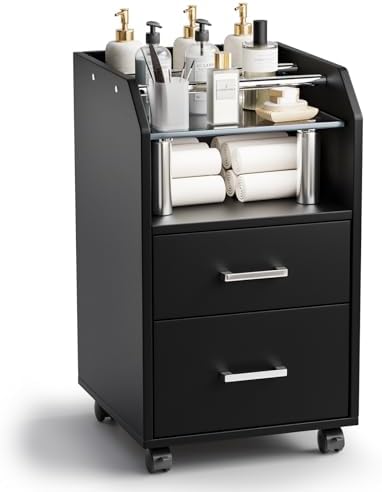 OmySalon Pedicure Cart, Foot Bath Trolley with Storage Drawer & Bottle Racks, Portable Salon Station for Esthetician Manicure & Foot Massage, Beauty Spa Supplies with Locking Wheels, Black by OmySalon