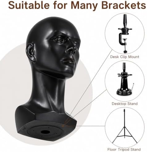 Mannequin Head Male Face Model Display Stand for Wigs Hat Glasses Mask Headphone (black) - Image 3