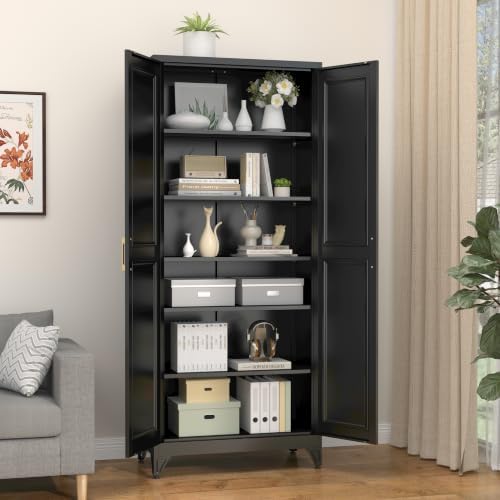 SteeLoong 75”Metal Pantry Storage Cabinet with Doors & 5 Adjustable Shelves - Image 5