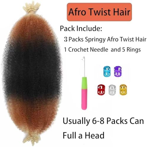 18 Inch Pre-Separated Springy Afro Twist Hair 3 Packs Pre-Fluffy Natural Curls are Perfect for Marley Crochet Hair Suitable for Black Women (1B/30/613, 18 Inch (Pack of 3)) - Image 2