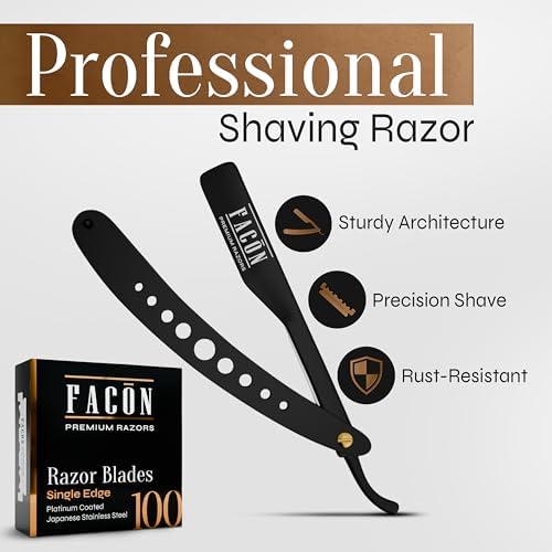 Facón Straight Razors for Men - Professional Barber Straight Edge Razor Kit with 100 Blades, Classic Stainless Steel Barbero Shaver for a Smooth & Precise Shave, Premium Barber Razor for Men's Shaving - Image 2