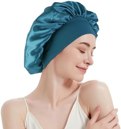 12 Pieces Silk Bonnet for Women Curly Hair Satin Bonnet Hair Wrap for Sleeping Cap with Tie Band (Blue Zircon) - Image 4