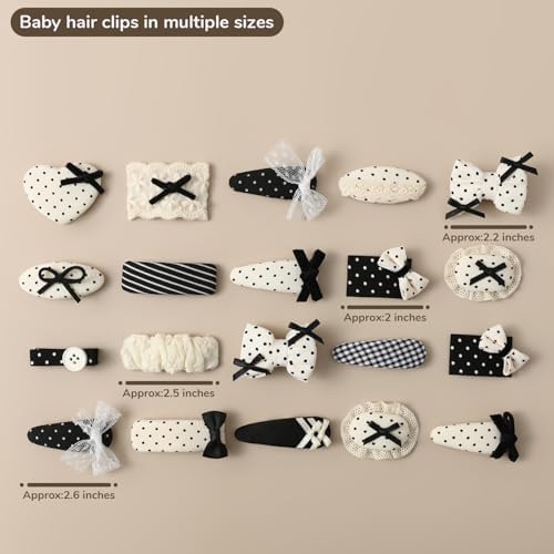 Pan Pinmamal retro sweet and cool baby hair clip, 2-inch black and white checkered cotton hair accessory, 20 piece set of non slip fully covered hair clips, suitable for babies and children - Image 2