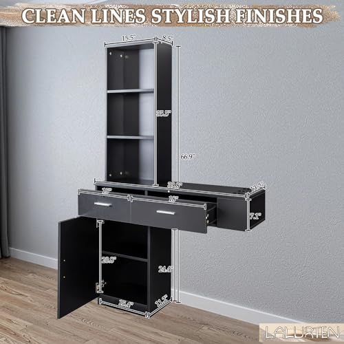 Salon Station Wall Mount Barber Station Salon Stations for Hair Stylist with Appliance Holders Hair Salon Station with Lockable Drawers Salon Cabinet with 3 Shelves for Beauty Spa (Black) - Image 7