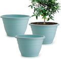 RooTrimmer 3 Pack 11 Inch Plant Pots with Drainage Hole and Plug, Durable Plastic Flower Pots for Indoor & Outdoor Plants, Elegant Mordern Plant Pots Perfect for Herbs, Flowers & Succulents, Blue by RooTrimmer