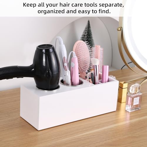 Hair Dryer Holder and Tool Organizer, Wood, White - Image 3