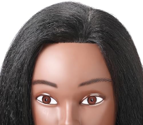 Mannequin Head with 100% Real Hair, 18" Cosmetology Mannequin Manikin Training Practice Doll Head for Hairdresser Braiding Hair Styling Hairdressing with Clamp Holder- Black - Image 6