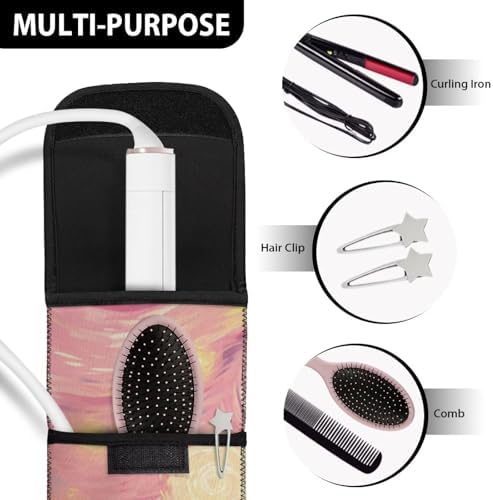 Heat Resistant Neoprene Curling Iron Holder Cover Bag Flat Iron Travel Case for Hair Tools Organizer Bag or Travel Daily Use,Pink Starry Sky 15 x 5 Inches Long-Term Use - Image 7