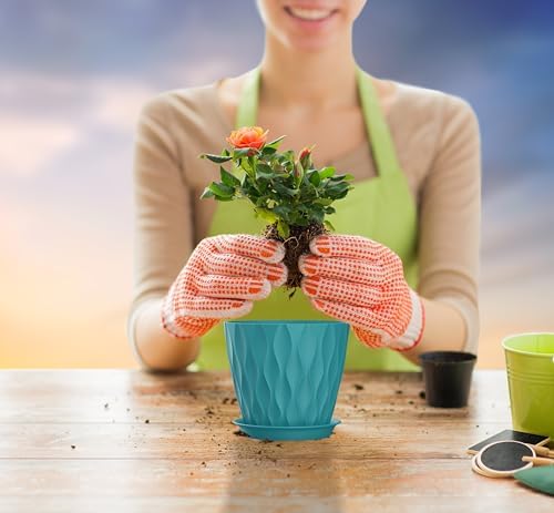 5 Inch Planter Pots, 6 Pack Indoor Planters, Small Flower Pots with Drainage Holes and Tray for Succulents, Orchids, Herbs and Other Indoor Plants (Blue-Green, 5inch) - Image 2