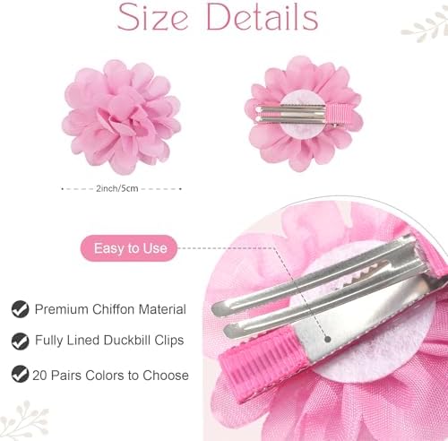 DED 40PCS 2" Chiffon Flower Hair Bows Clips for Girls Infants Toddlers - Image 2