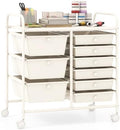 Giantex 9 Drawers Rolling Cart, Classroom Organizers, Storage Cart with Wheels, for Teacher Office Home School Supplies Tool Craft Art Paper, Ivory by Giantex