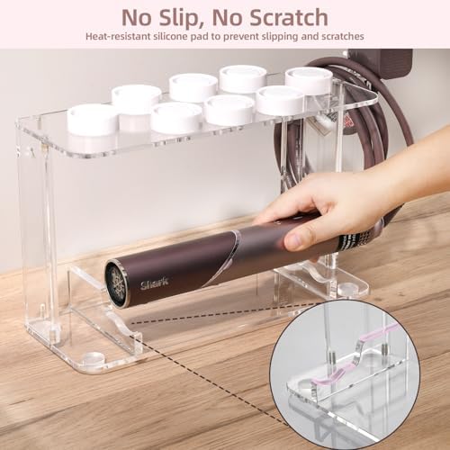 Dyson Airwrap Holder, Dyson Airwrap Wall Mount Clear Acrylic Organizer, Shark Hair Dryer Holder Stand with 8 Slots Cord Hook, Heat-Resistant Storage for Bathroom/Vanity UEMUSI - Image 4