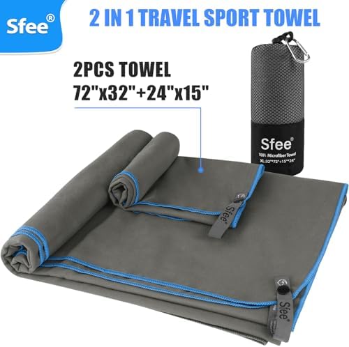 Sfee 2 Pack Microfiber Travel Towel, Quick Dry Camping Towel Large Beach Towel Super Absorbent Compact Lightweight Sports Gym Towels Set for Gym, Hiking, Pool, Backpacking,Bath,Yoga - Image 6