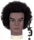 6"Afro Male Mannequin Head 100% Human Hair Curly Hair 4A Type for Braiding Hairdresser Training Head Cosmetology Afro Hair Manikin Head for Practice Styling Cornrow Braiding with Clamp Stand by DIRUISI