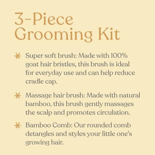ELLAOLA Natural Bamboo Hair Brush & Comb Set, 3 Piece - Cradle Cap Brush, Massage Hair Brush, Bamboo Comb for Toddlers, Newborns & Infants I Baby Registry Gift - Image 2