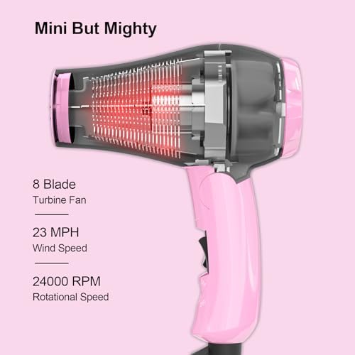 Foldable Travel Hair Dreyr Mini:Dual Voltage Small Lightweight Blow Dryer for International Travel,1200w Compact Pink Hairdryer with Concentrator and Travel Bag(Hot Pink) - Image 4