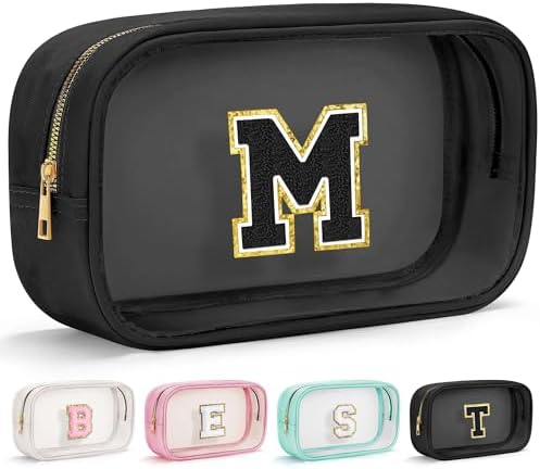 YOOLIFE Initial Birthday Gifts for 3 4 5 6 7 8 9 10 11 12 13 Year Old Girls Clear Makeup Bag Cosmetic Travel Beach Bag Car Organizer Essentials for Women | Teacher Appreciation Gifts for Teacher M by YOOLIFE
