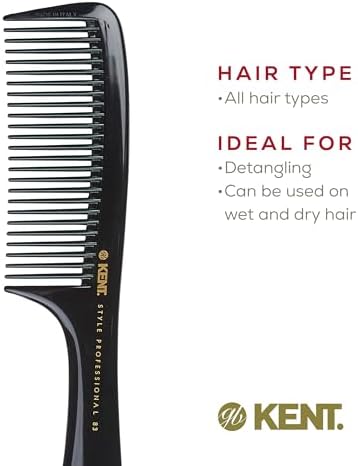 Kent SPC83 Black Salon-Style Barber Comb and Dressing Cutting Detangler with Wide Teeth - Professional Barber Wide Tooth Comb for Styling for Medium and Thick. Ergonomic Grip for Daily Use. - Image 6