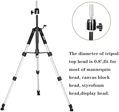 GEXWORLDWIDE 55" Mannequin Tripod Stand Heavy Duty Wig Stand Canvas Block Training Doll Manikin Head for Cosmetology Hairdressing (Silver) - Image 4