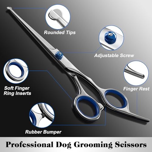 Professional 4 in 1 Dog & Cat Grooming Scissors Kit with Safety Round Tips,Sharp & Durable,Dog Shears for Grooming - Includes Straight, Curved, Thinning Scissors and Comb - Premium Pet Supplies - Image 3