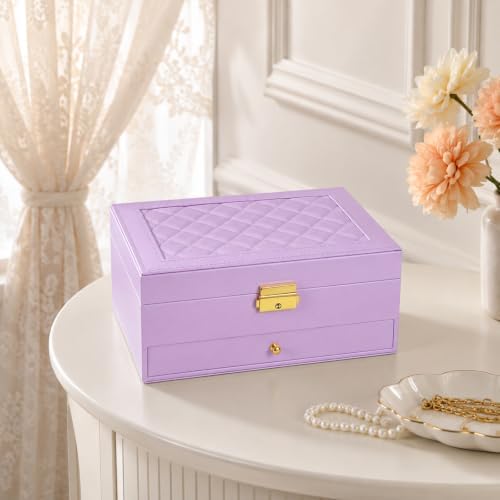 GUOER Jewelry Box for Women Girls, Two Layers Jewelry Organizer, Purple - Image 4