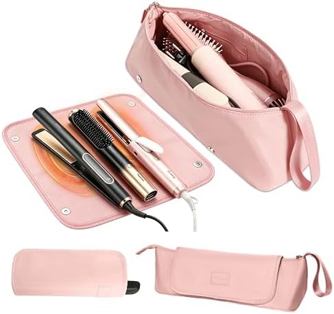 Gosect Hair Tool Travel Bag with Removable Heat Resistant Mat, Hot Hair Tools Travel Storage Pouch for Curling Iron, Flat Iron, Hot Hair Brush, Hair Dryer, Hair Styling Accessories(Pink) by Gosect