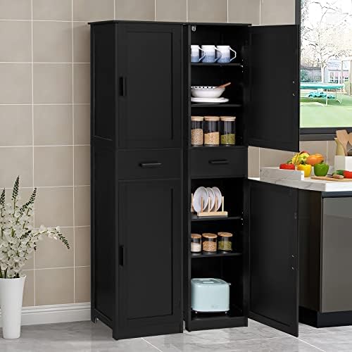 usikey 67'' Tall Storage Cabinet with 4 Shelves & 2 Doors, Bathroom Cabinet with 1 Drawer, Narrow Storage Cabinets for Bathroom, Living Room, Home Office, Black - Image 4