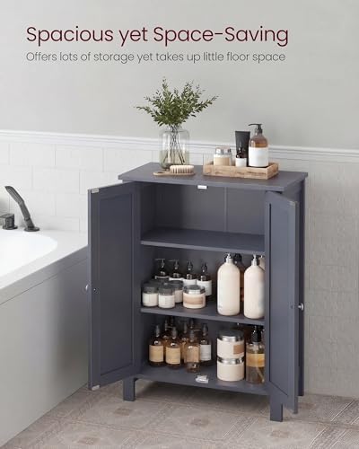 VASAGLE Bathroom Floor Storage Cabinet, 2 Adjustable Shelves,Slate Gray - Image 4
