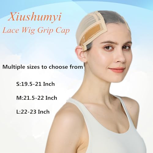 Xiushumyi Wig Cap Lace Wig Grip Cap for Keeping Wigs in Place Wig Cap with Grip Band Make Your Wigs Glue Free Non-Slip Wig Caps for Women (Nude, L) - Image 5