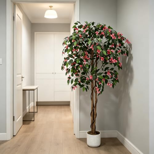 5.3FT Artificial Bougainvillea Tree, Faux Silk Bougainvillea Plant in Pot, Indoor Outdoor Decor, Potted Faux Flower Tree for Home Office Garden Living Room by Garvee