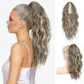 FLUFYMOOZ Ponytail Extension, 18 Inch Claw Clip Ponytail Extension, Wavy Curly Claw Clip in Ponytail Hair Extensions, Natural Ponytail Synthetic Hairpiece for Women (Ash Brown with Blonde Highlights) by Flufymooz