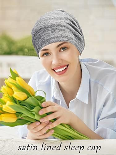 SATINIOR 4 Pieces Satin Lined Sleep Cap Silk Bonnet for Sleeping Women, Silk Hair Wrap Slouch Beanie Hat - Image 4