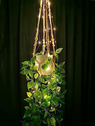 2 Packs Fake Hanging Plant with lights Artificial Plants with Pots for Home Decor Macrame Plant Hanger with Faux Vines Greenery for Bedroom Bathroom Room Ceiling Wall Boho Decor Indoor Outdoor - Image 6