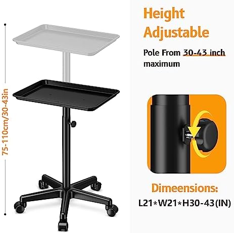 Aluminum Salon Tray Cart with Wheels, Adjustable Trolley - Image 2