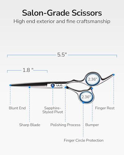 Hair Cutting Scissors, ULG Professional Hair Scissors 5.5 inch Right-Hand Razor Edge Barber Shears Salon Hair Cutting Shears Made of Japanese Stainless Steel, Hand Sharpened Blue - Image 2